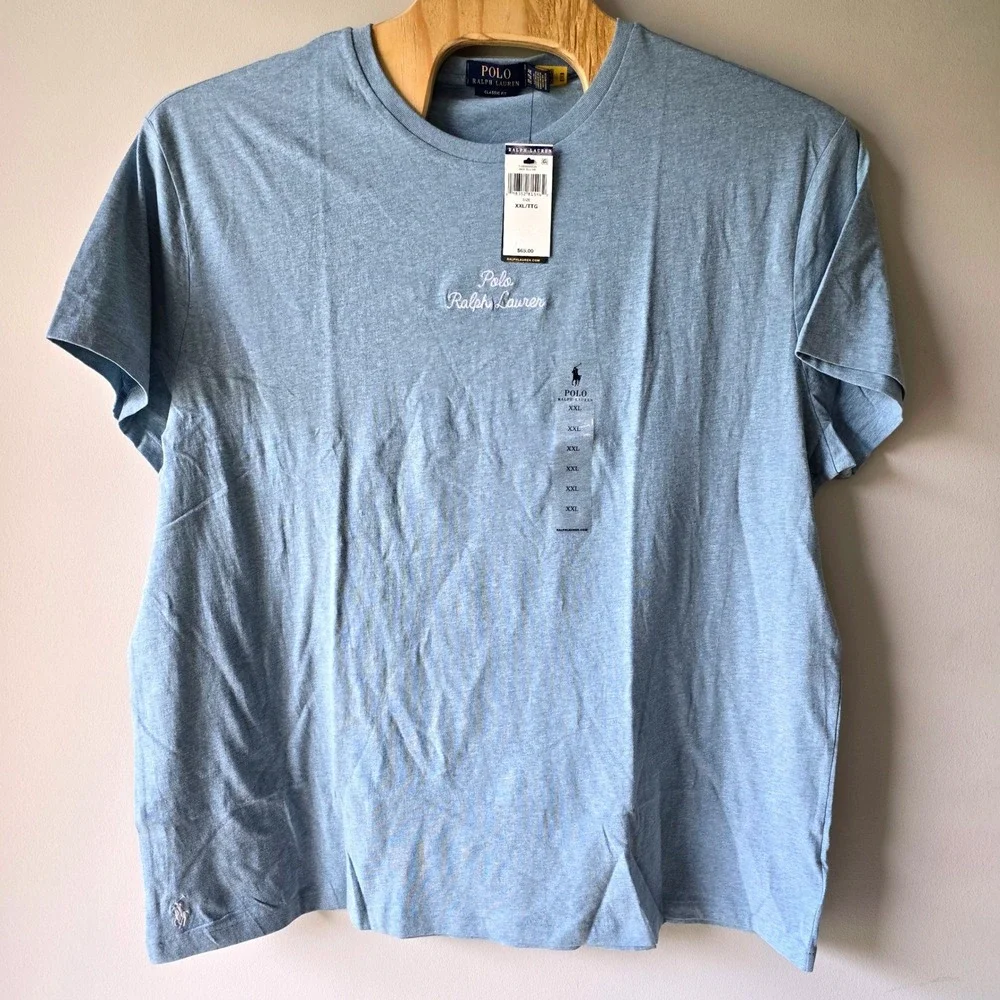 Polo Ralph Lauren Mens XXL Mod Blue Heather Script Logo‎ Classic Fit T-Shirt NWT